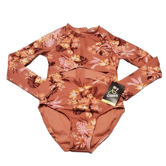 NWT Art Class Girl's Island Floral 1 PC Rashguard Swimsuit M 8 - Picture 2 of 8